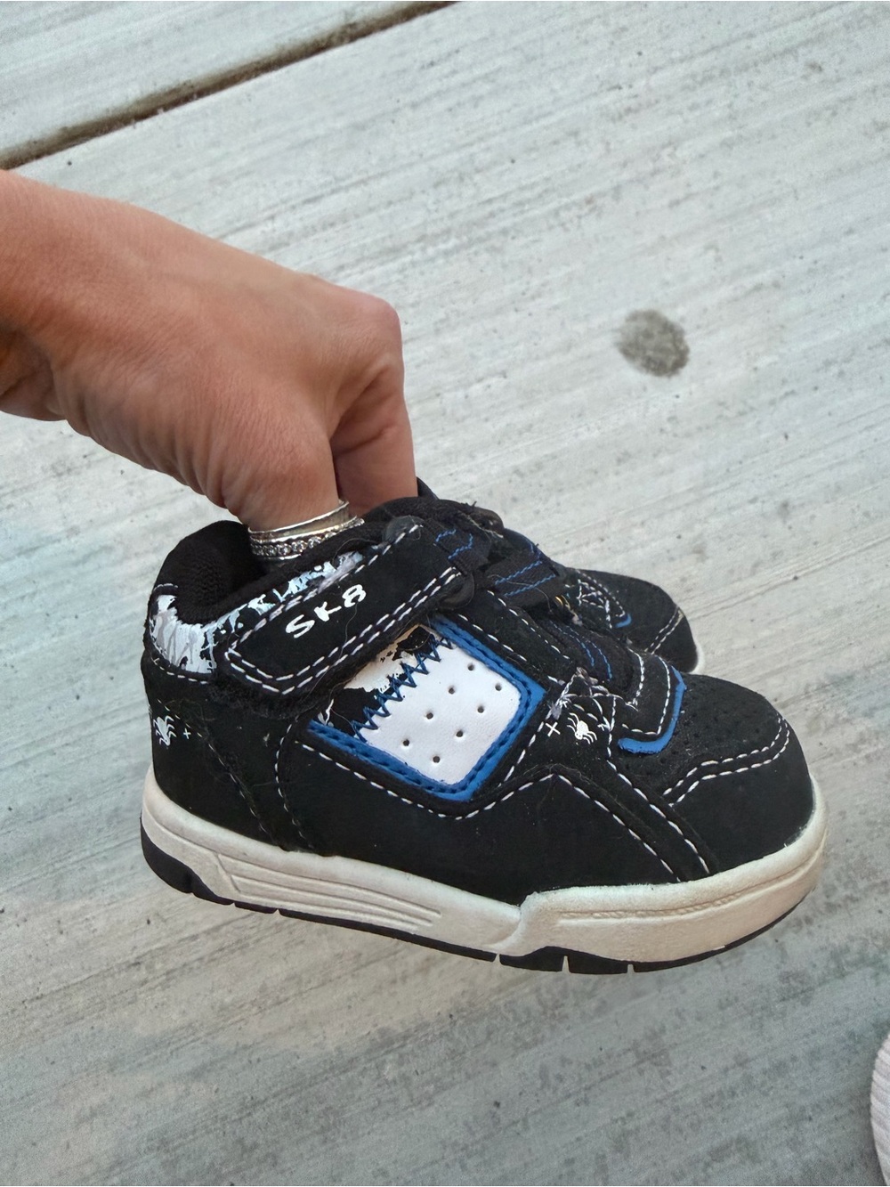 Target Black and White Kids Velcro Sneakers with Blue Trim